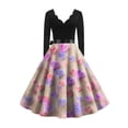thumbnail image 5 of Valentine Day Dress for Women 1950S Retro Long Sleeve V-Neck Cocktail Dresses with Belt Love Heart Printing A-Line Dress 2026 Purple Pink L, 5 of 5