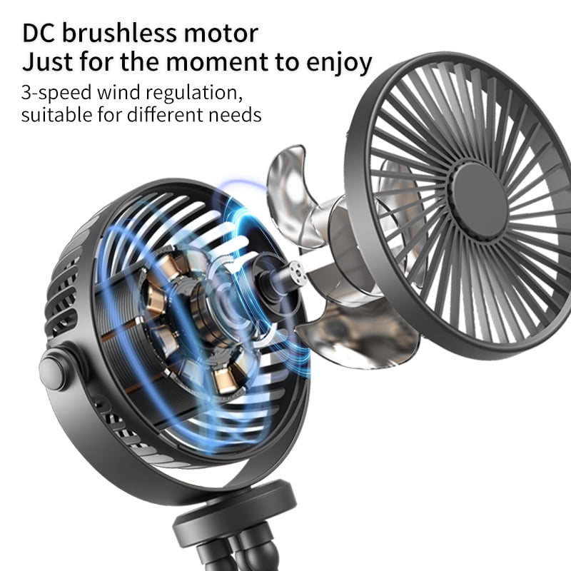 Baby Stroller Fan, Portable Fan 2000mAh, Clip on Fan for Baby, Mini Desk Hanging Fan Battery Rechargeable Personal Fan for Stroller, Car Seat, Treadmill, Camping