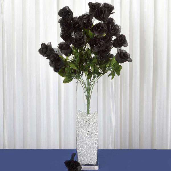 4 Bushes 96 Pcs Black Large Rose Buds Real Touch