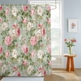 thumbnail image 4 of Shower Curtain Watercolor Camellia Shower Curtains for Bathroom Decor, Waterproof Polyester Shower Curtain Set with Hooks, Standard Size 72" x 72" Spring Vintage Floral Green, 4 of 9