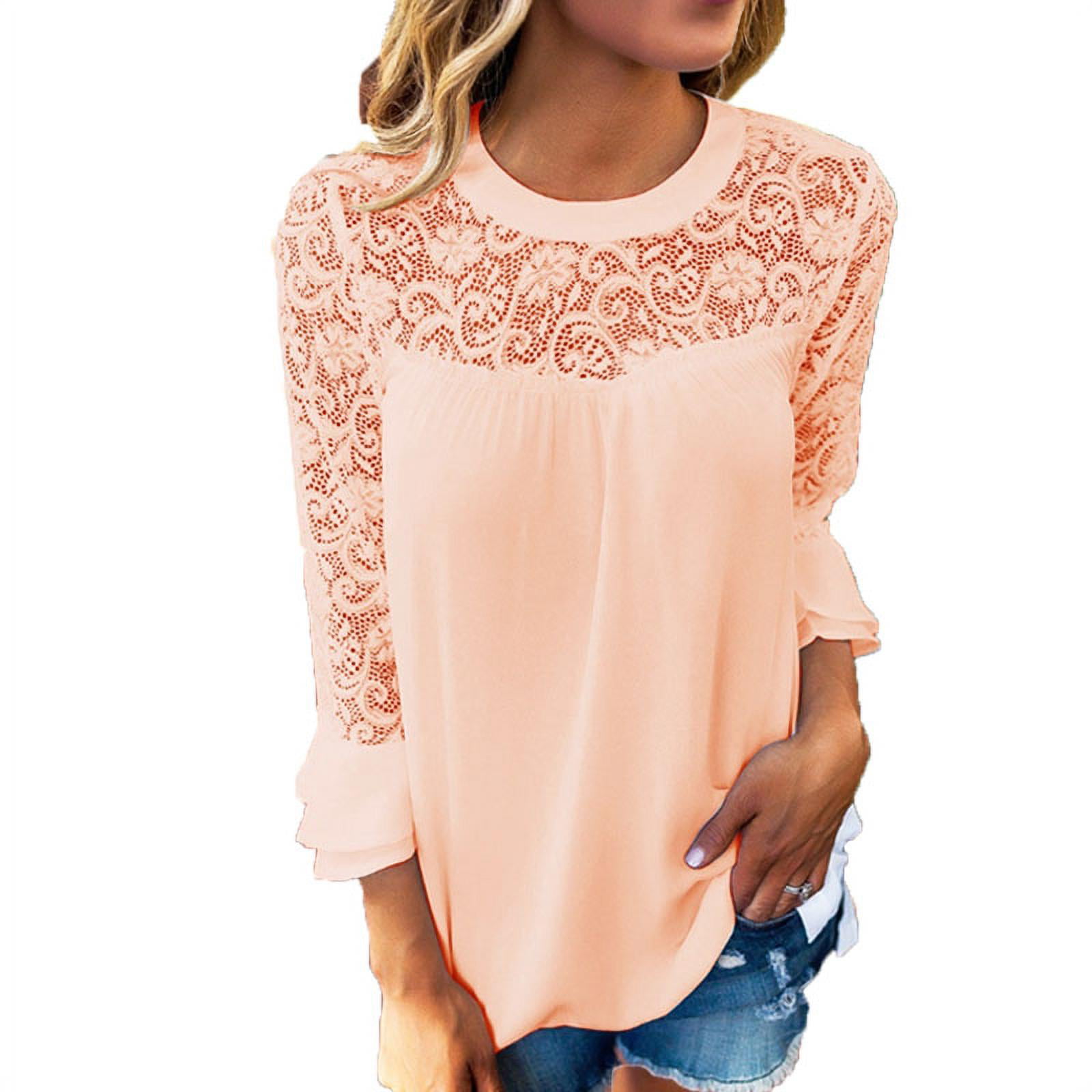 Women Lace Up Blouse Long Sleeve Solid Color Patchwork Fashion Tops