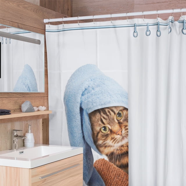Cortina de Baño Impermeable Grande con Diseño de Gato Ducha Blanca Juana Gallo