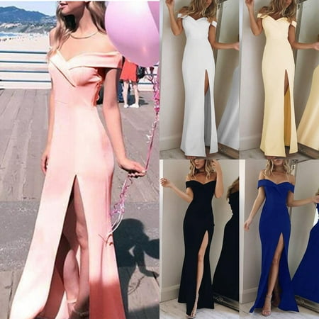 Formal Strapless Beading Women Off Shoulder Fashion Simple Strapless Elegant Evening Party Dress Side Slit Long Temperamental Formal Dress ()