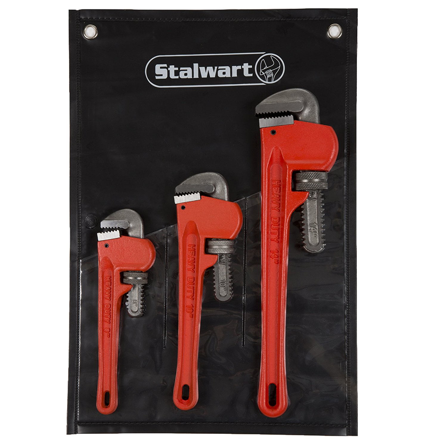 3 Piece Stalwart 75-HT3012 Heavy Duty Pipe Wrench Set with Storage Pouch 