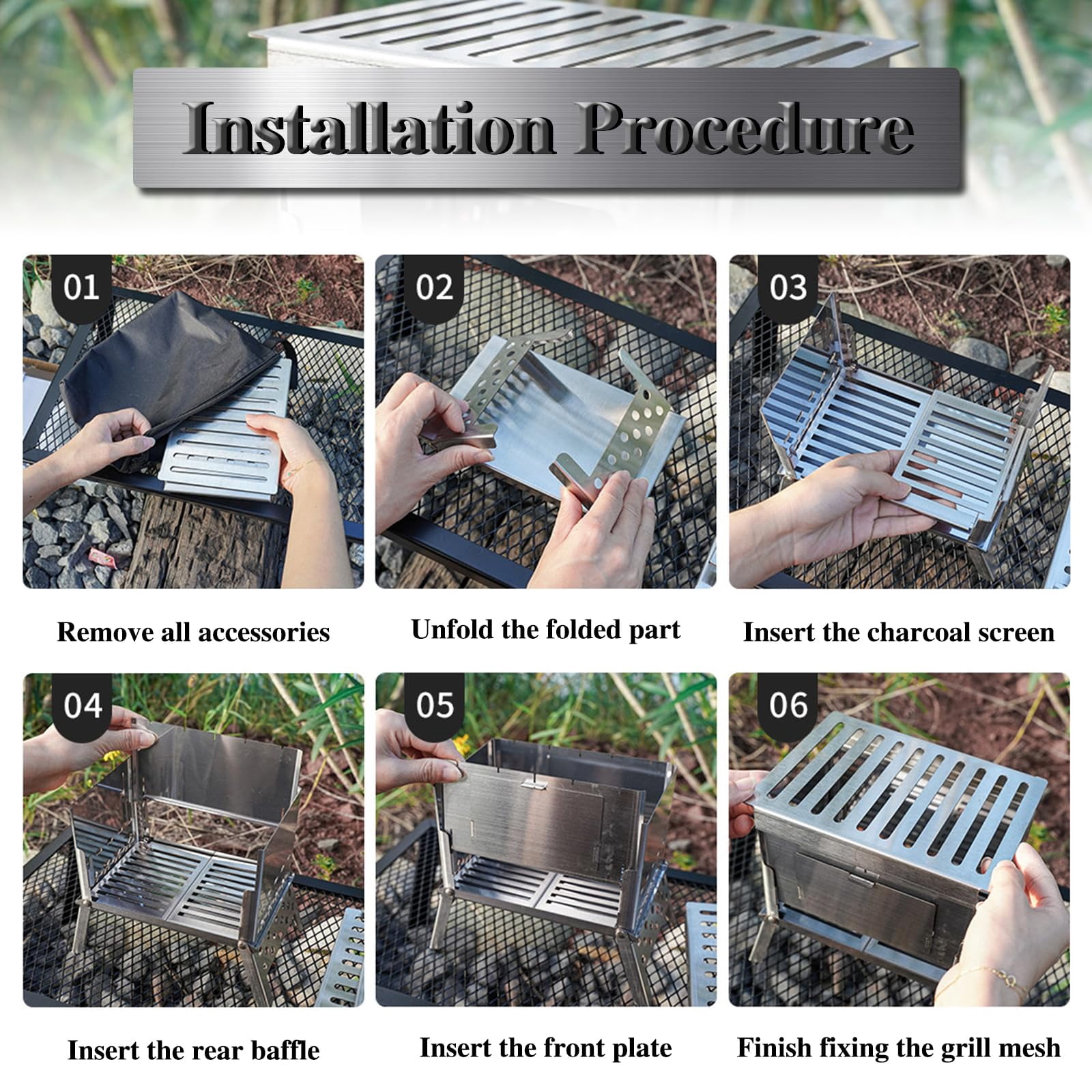 Portable Camping Stove Wood Burning Stoves Folding Stainless Steel Camping Stove BBQ, Portable Wood Burning Stove with Carrying Bag for Backpacking Camping Hiking Camping