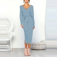 thumbnail image 3 of Black and Friday Deals DECILRO dresses for women 2023 Women's Trends Knitted Long Sleeve V-Neck Sexy Hip Wrap Warm Sweater Dress Blue XXXL, 3 of 9