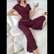thumbnail image 4 of Conjunto de Pijama de 2 Piezas para Mujer de Corta con Pantalón , Pijama Suave y Ropa de Dormir Informal. Vino Tinto M, 4 of 9