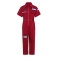 thumbnail image 3 of Haitryli Girls Boys Mechanic Jumpsuits Coverall Boiler Suit Zip-Front Short Sleeve Overalls Flight Suit Bodysuit Red 9-10, 3 of 5