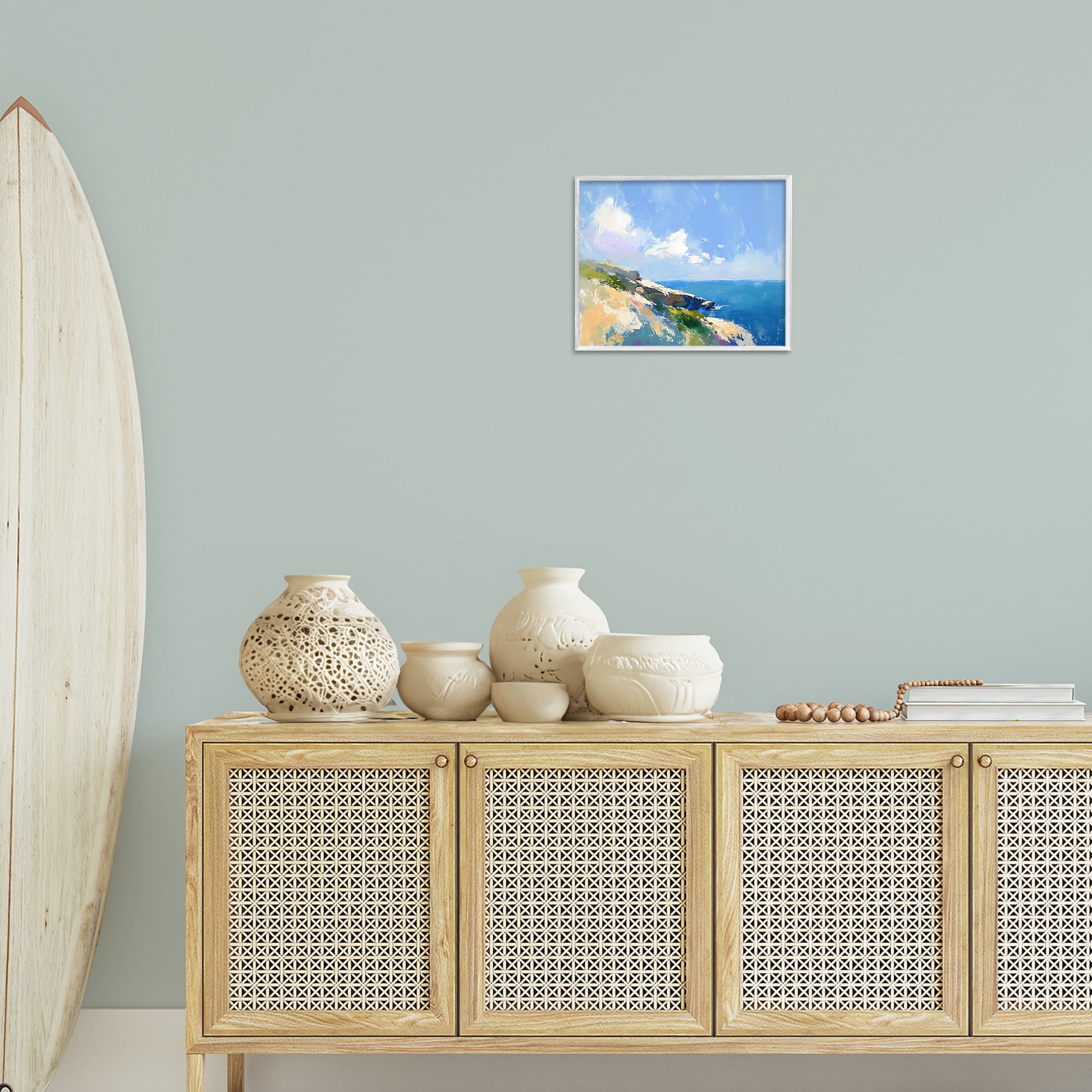 Stupell Industries Rugged Coastline Landscape Coastal Painting White Framed Art Print Wall Art, 14 x 11