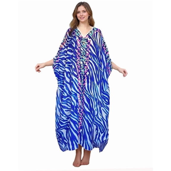 Sunforyou Chiffon Kaftan Dresses Plus size Swimsuit Coverup 2026 Summer Moo moo Dress for Women Caftan Loungewear