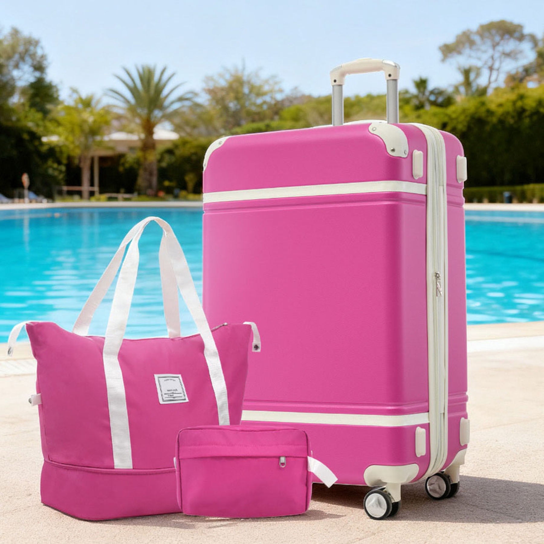 S-HOME Lightweight Hardshell Luggage Set with Travel Duffel and Toiletry Bag 28 Inch Expandable Suitcase with TSA Lock 3-Piece Set, Pink