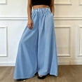 thumbnail image 2 of Women's Summer Striped Print Wide‑Leg Pants High‑Waist Elastic Waist Loose Casual Long Trousers with Side Pockets Sky Blue XL(XL), 2 of 9