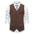 thumbnail image 2 of RYDCOT Men's Vintage Western Corduroy Suit Vest Casual Slim Fit V-Neck Single-Breasted Dress Waistcoat Coffee, 2 of 9