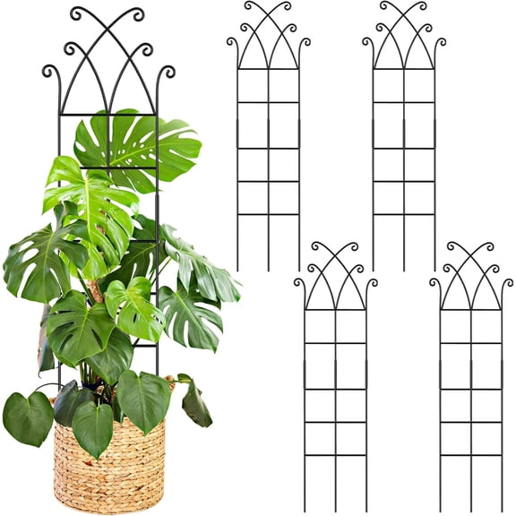 33.8in Tall Trellis for Climbing Plants Indoor & Outdoor, 4 Pack Metal Potted Houseplant, Sturdy Support Ivy, Pothos, Monstera, Hoya and Flower Vines, Black