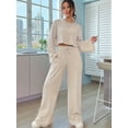thumbnail image 4 of Women'S 2-Piece Set Cute Knitted Long-Sleeved Cropped Top T-Shirt and Wide-Leg Pants Casual Autumn Outfit Apricot XS, 4 of 8