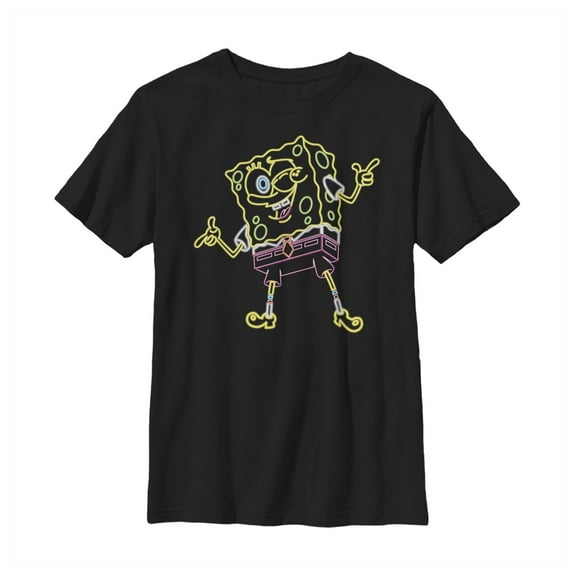 Boy's SpongeBob SquarePants Neon Attitude  Graphic Tee Black Large