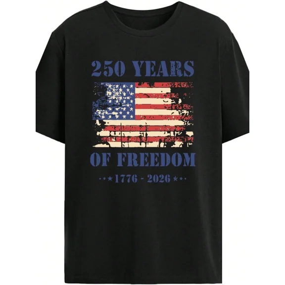 Men's 250 Years of Freedom 1776-2026 American Flag Graphic T-Shirt, Patriotic USA Semiquincentennial Tee