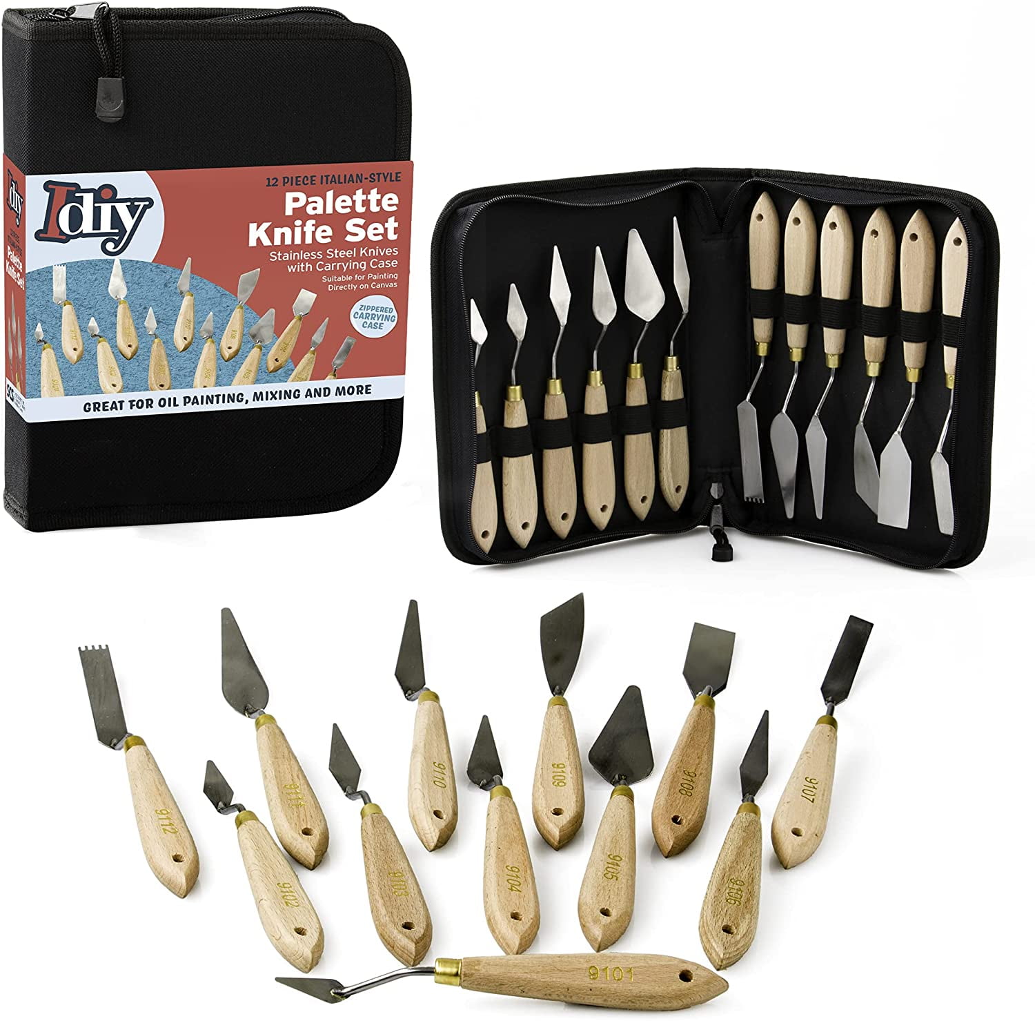 Palette Painting Knife Set 12 Pack with Carrying Case Stainless Steel