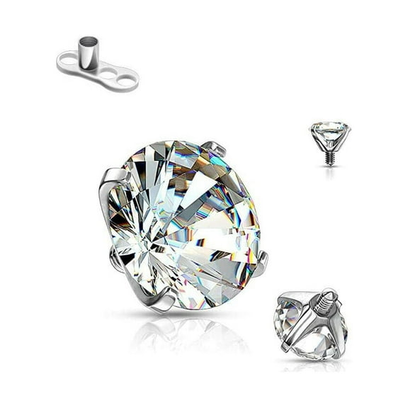 Luxe Modz Dermal anchor Clear Round CZ Top Prong Setting with base Surgical Steel Piercing Jewelry for Men Women Sold Individually