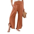 thumbnail image 2 of HKYNLAG Linen Pants for Women 2026 Flowy Smocked Waist Trousers Wide Leg Summer Ruffle Hem Pants Boho Beach Palazzo Pants with Pockets Ginger L, 2 of 7