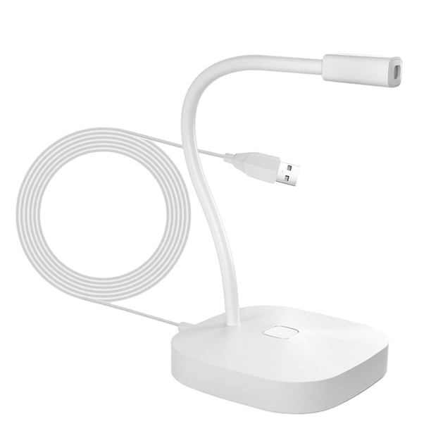 Micrófono para computadora, micrófono USB con botón de silencio y ajustable, de escritorio blanco