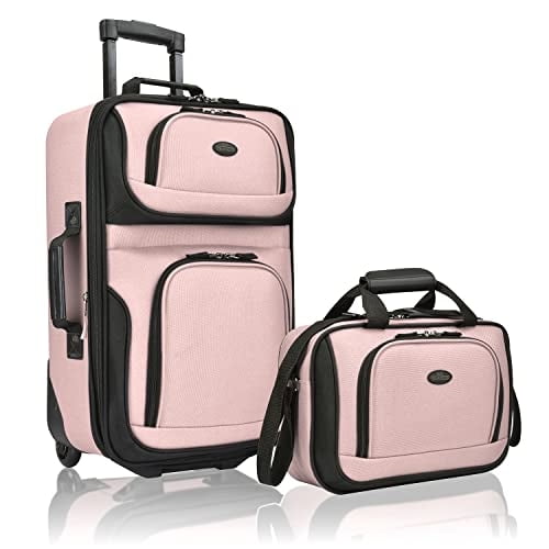 Juego de equipaje U.S. Traveler Rio Rugged Fabric de 2 piezas, color rosa