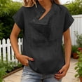 thumbnail image 2 of Womens Plus Size Tops Tshirts Cotton Linen High Neck Cap Sleeve Shirt Fashion Casual Cotton Linen Blouses Tops on Sale, 2 of 6