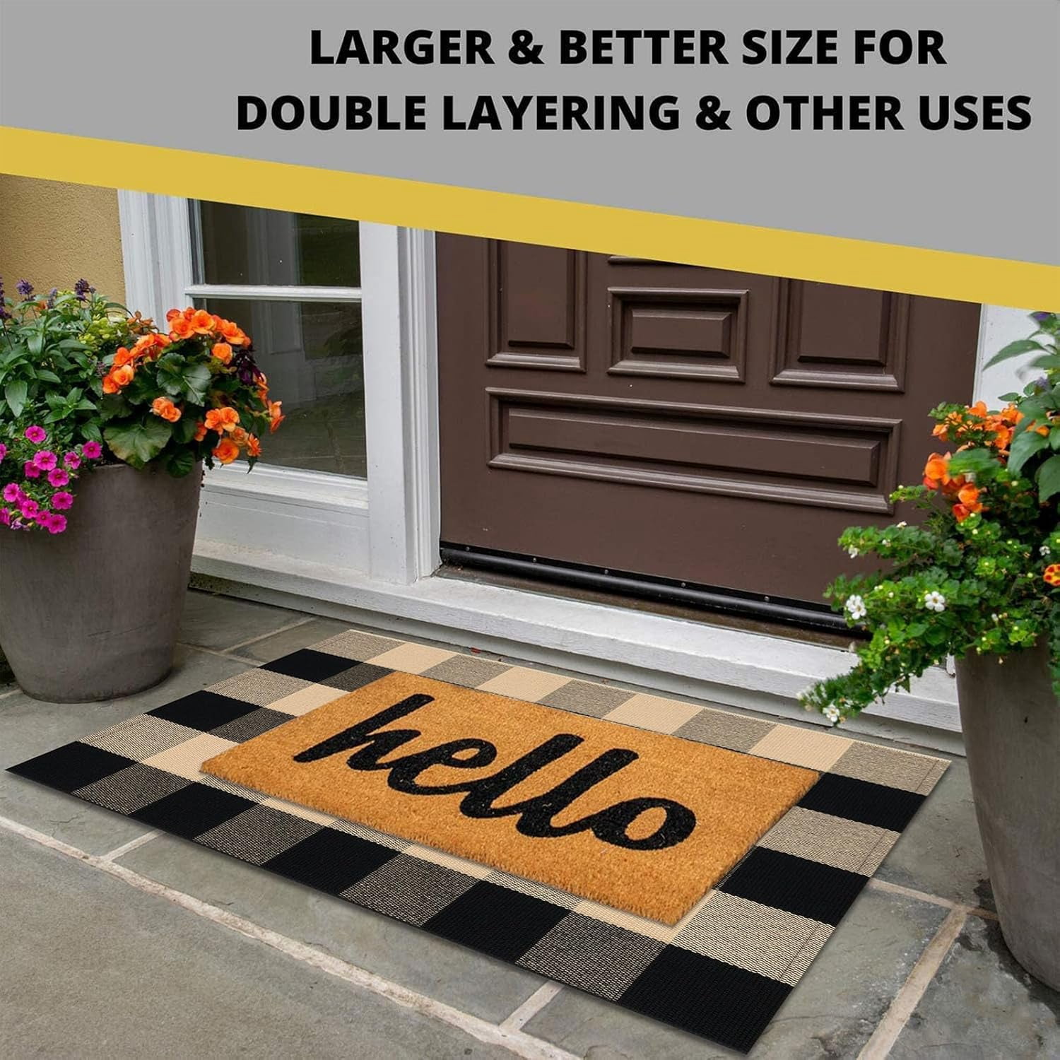 HearthHarmony Buffalo Plaid Area Rugs 2x3 Ft Brown and Black Checkered Rugs Washable Front Door Mat Hand Woven Cotton Outdoor Small Rug for Front Porch Kitchen Entryway Patio Bathroom