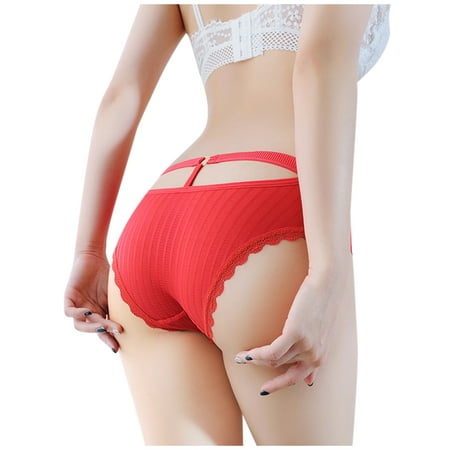 

Dadaria High Waisted Underwear for Women Lace Briefs Panties Underwear Knickers Bikini Ventilate Underpants Red Women
