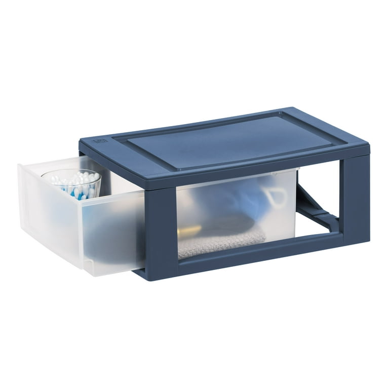 IRIS USA, 6 Qt 8.5 Wide Navy Blue Stackable Plastic Storage