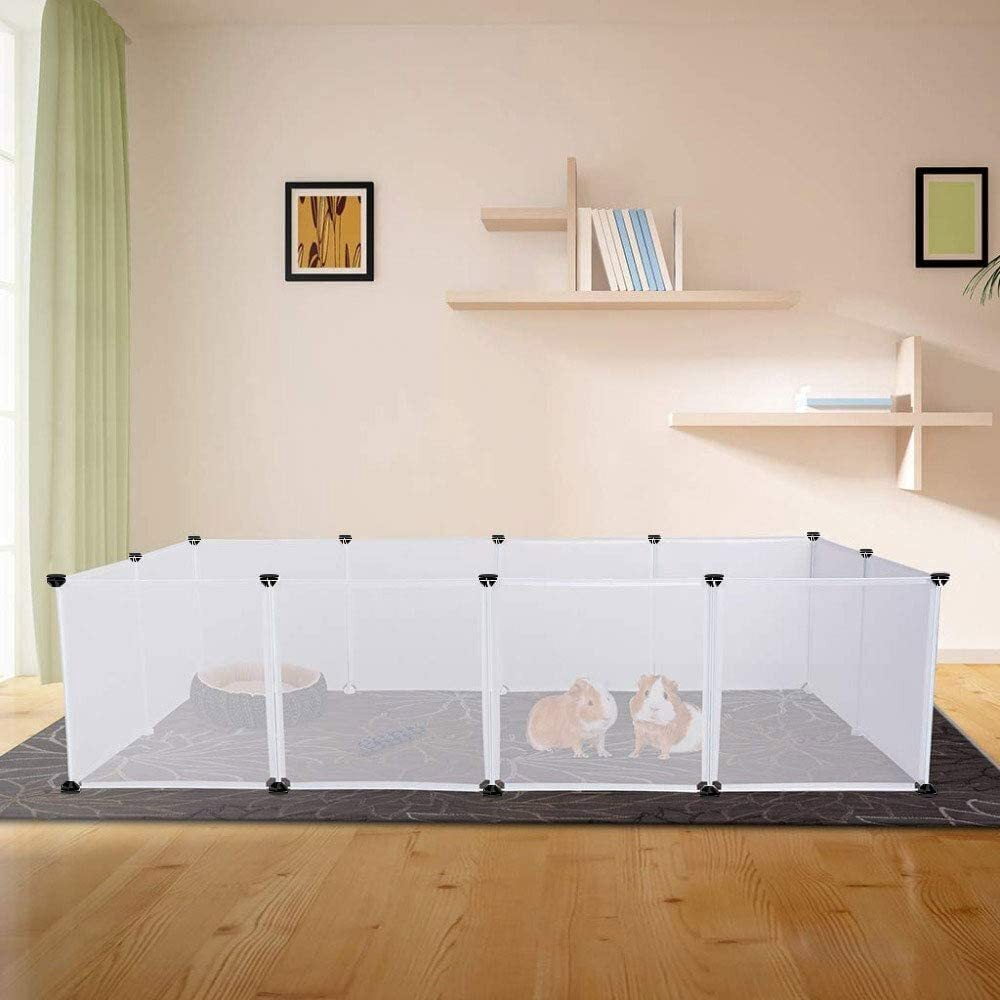 GoXteam Pet Playpen, Portable Large Plastic Yard Fence Small Animals, Puppy Kennel Crate Fence Tent, 14 X 14 Inch, White, 12 Panels