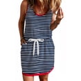 thumbnail image 5 of Summer Sleeveless Women Striped Printing Crewneck Casual Drawstring Dress with Pocket, 5 of 5