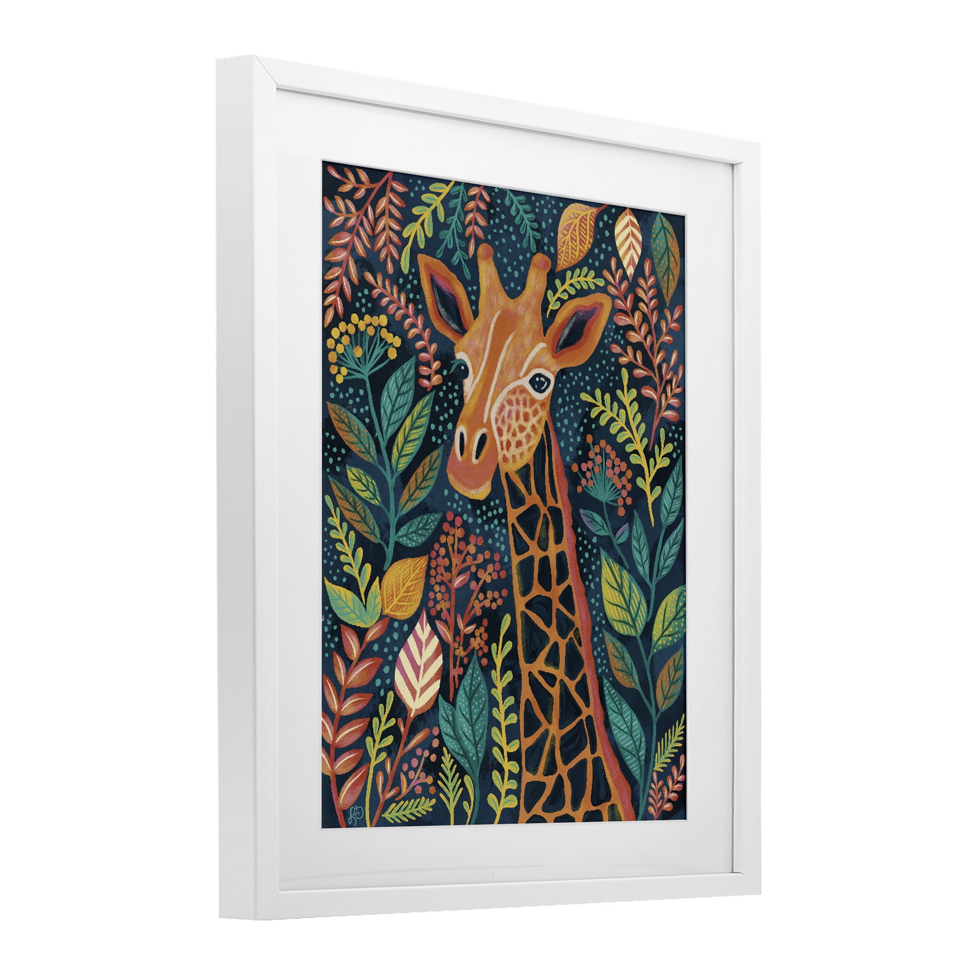 Stupell Industries Exotic Leaf Pattern Giraffe White Framed Print Under Glass, design by Lisa R Dumm