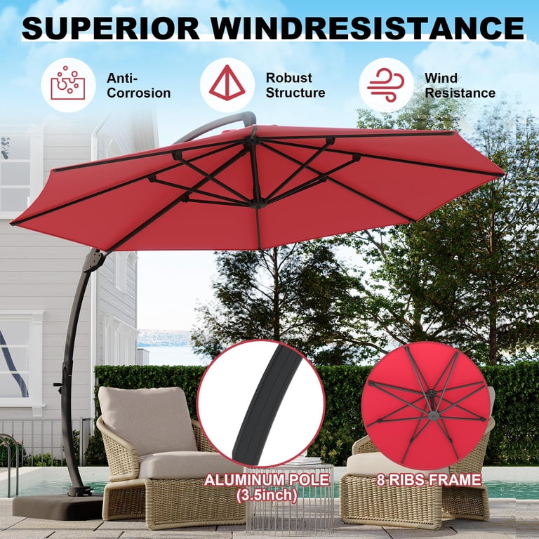 large round patio umbrella PURPLE LEAF 10ft Durable Outdoor Umbrella, UV Umbrella, Grey, Garden Sun Canopy Size Slickblue Large Round Market Patio