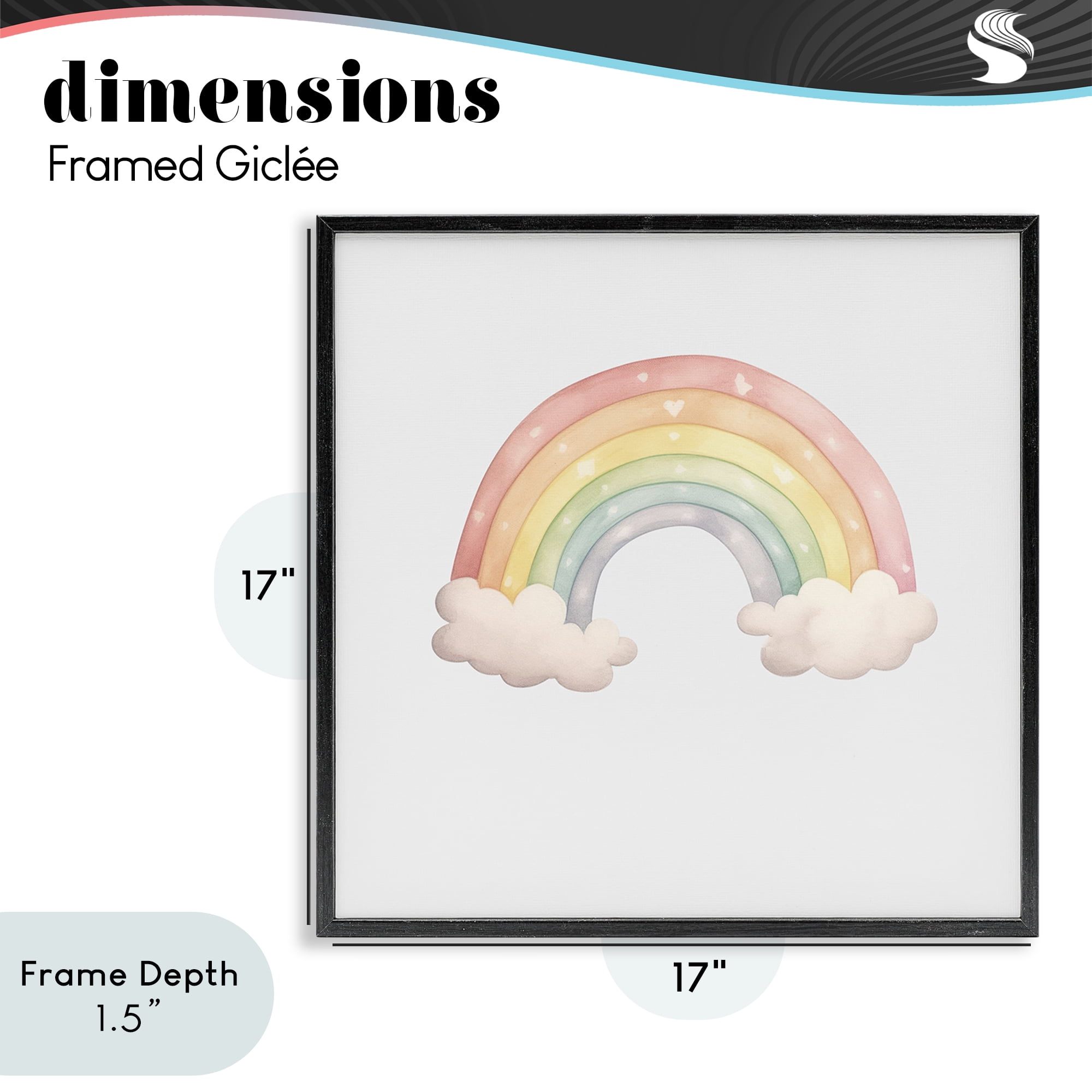 Stupell Industries Dreamy Pastel Rainbow with Clouds Black Framed Giclee Art, design by Karen Smith