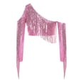 thumbnail image 5 of Hansber Girl's Jazz Hip Hop Dance Crop Top Long Sleeve Tassels Cold Shoulder Sequin Blouse Fringe Shirts Pink 6, 5 of 6