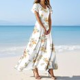 thumbnail image 2 of vigerkar Women's Flowy Chiffon Maxi Dress – Floral Print, V-Neck, Short Sleeve with Ruffled Hem & Waist Tie, Boho Beach Dress Yellow, M, 2 of 7