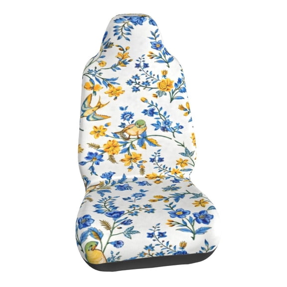 Vintage Blue And Yellow Floral Bird Car Seat Covers Stretch Car Seat Protectors Universal Fit