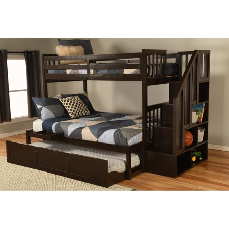 Somette Kelcie Bunk Bed with Stairs  Trundle and Tray Chocolate Twin/Full