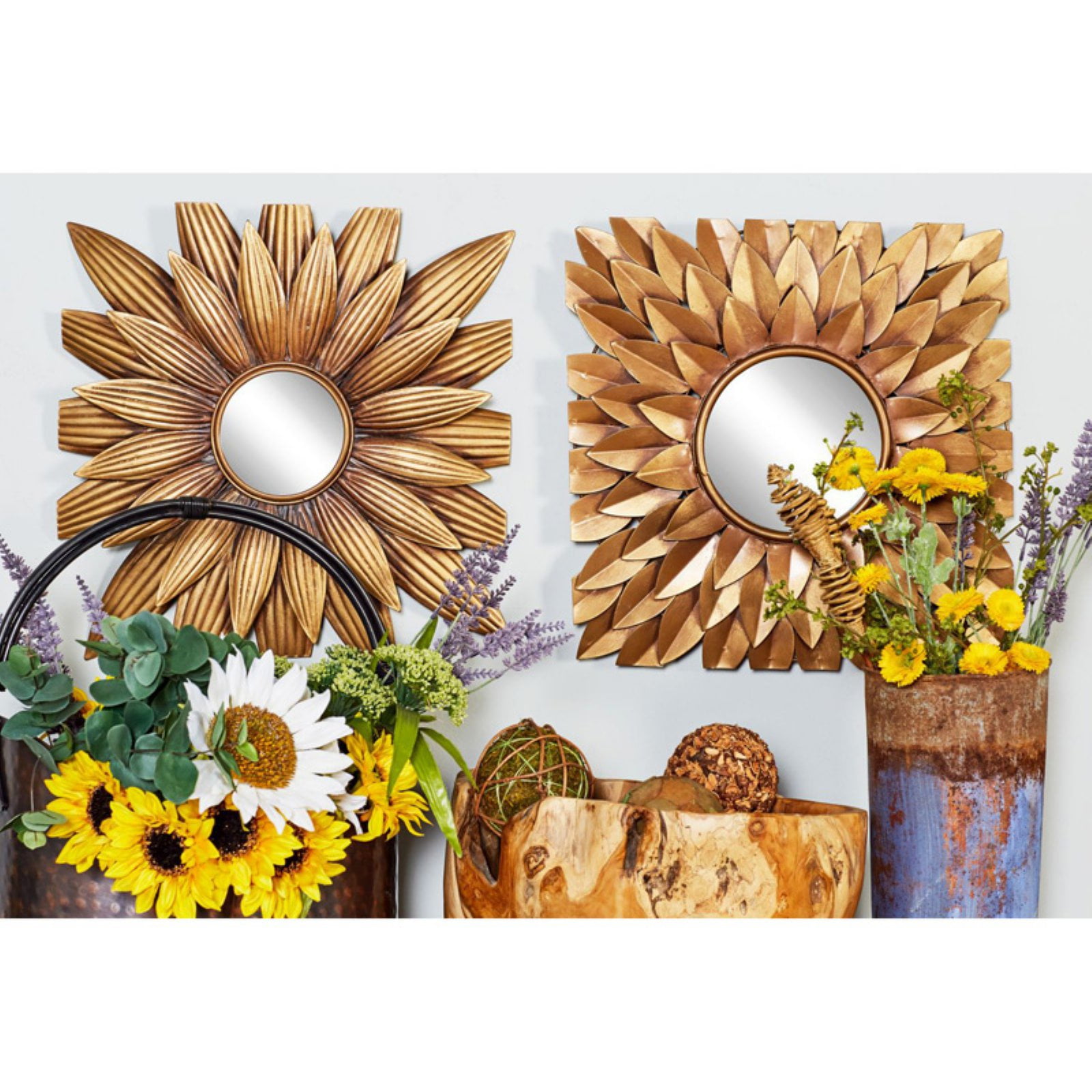DecMode 23" Large Square Gold Metal Wall Decor with Round Mirrors | Set of 9 - Walmart.com ...