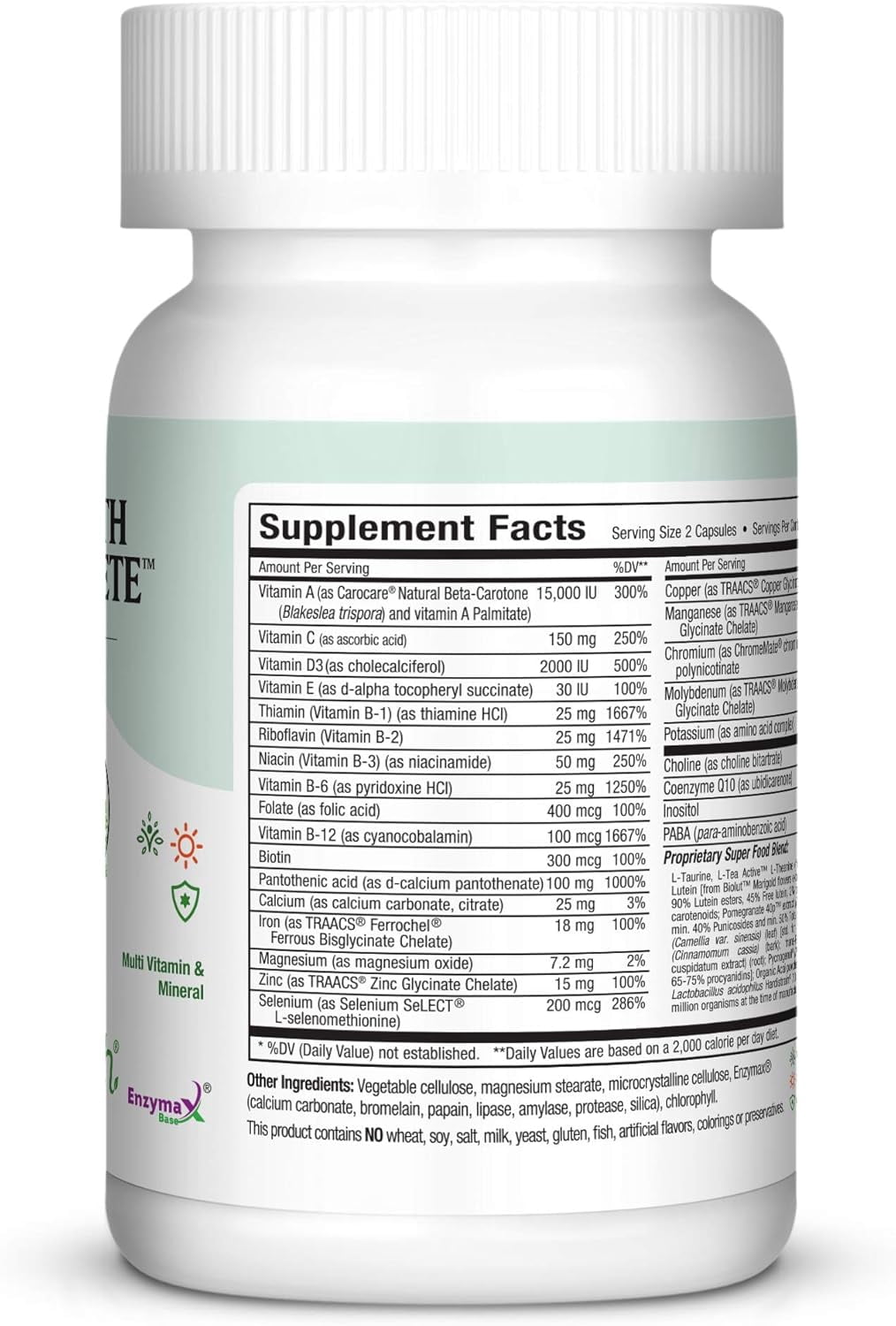 Maxi Health Two Complete Multivitamins & Minerals for Adults – Full Potency, 60 Capsules – Kosher, Energy, Immune & Overall Health Support