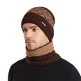 thumbnail image 2 of Naierhg Beanie 2 Pcs/Set Winter Cap Scarf Set Elastic Knitting Contrast Color Soft Thick Cold-proof Windproof Unisex Autumn Hat Scarf Set for Daily WearCoffee, 2 of 8