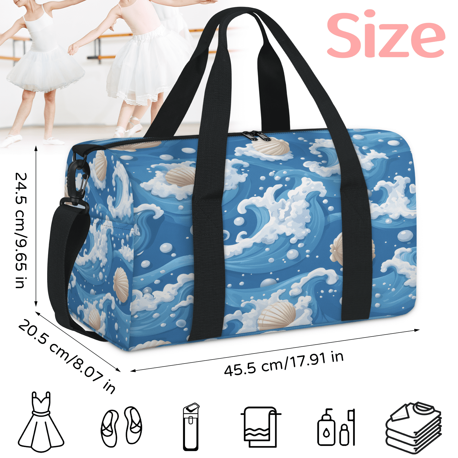 Herdesigns Tropical Seashell Gym Bag for Women, Duffle Bag for Travel Sport, Beach Lightweight Waterproof Carry on Weekender Dance Yoga Workout Bags