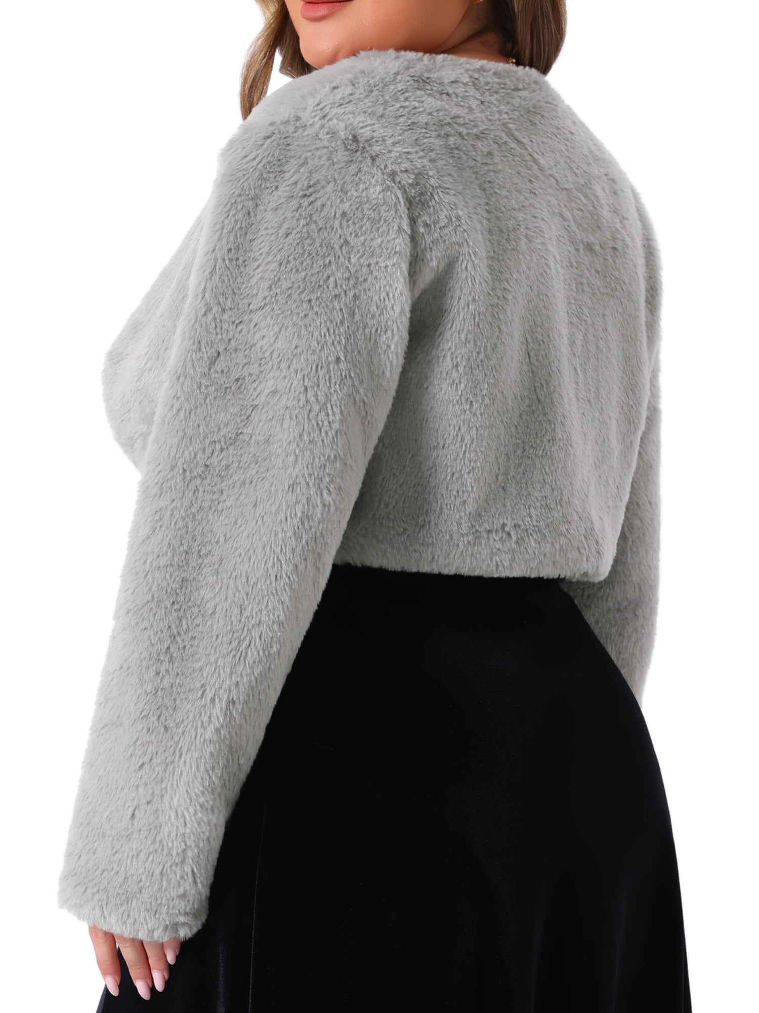 DARING DIVA Women's Plus Size Open Front Faux Fur Bolero Crop Jackets 2X Grey
