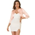 thumbnail image 1 of INSPIRE CHIC Boléro Cardigan en Satin Uni Élégant pour Femme, Ouvert à l'Avant, Manches 3/4, 1 of 6