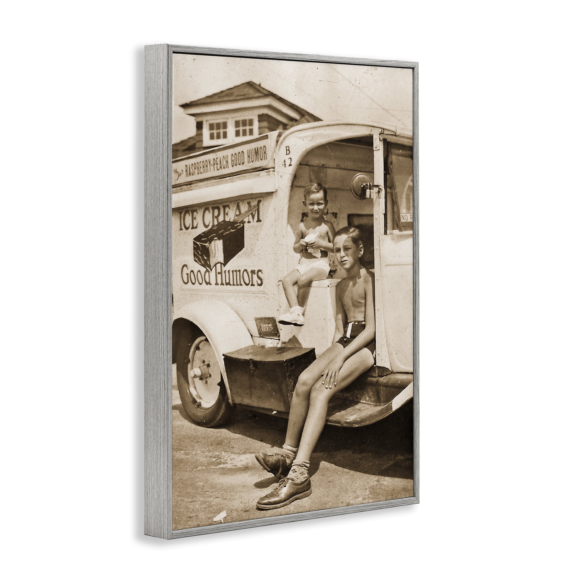 Stupell Industries Vintage Ice Cream Truck Gray Framed Giclee Art, design by Grotto Studios