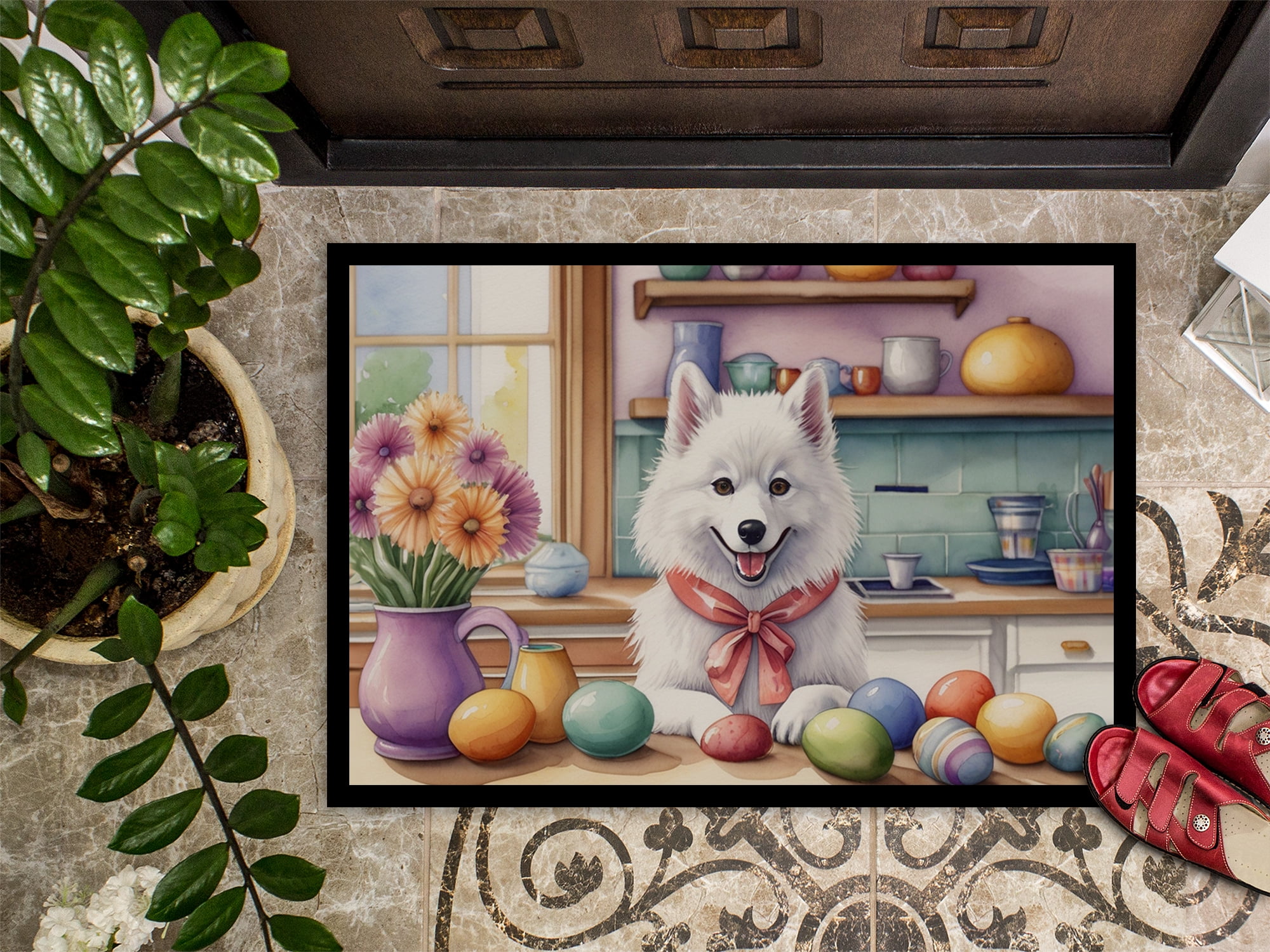 Decorating Easter Yorkshire Terrier Doormat
