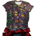 thumbnail image 5 of YueHuiYing Womens Short Sleeve Tops Mardi Gras Costumes Fashion Round Neck Mask Print Blouse T-shirt, 5 of 6