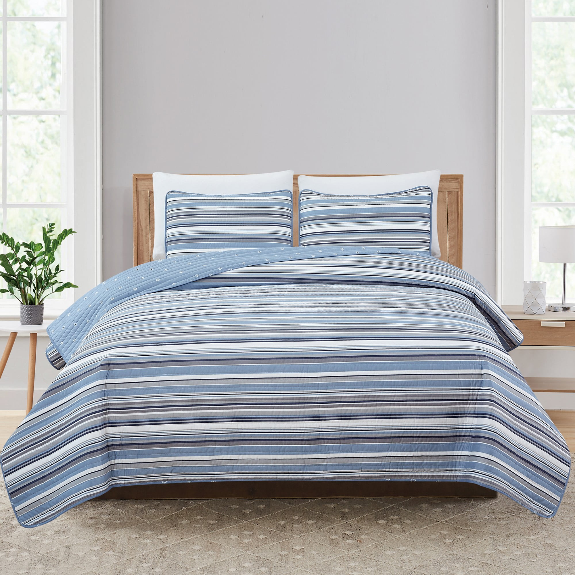 Market & Place Elise Reversible Lightweight Modern Striped Quilt Set ...