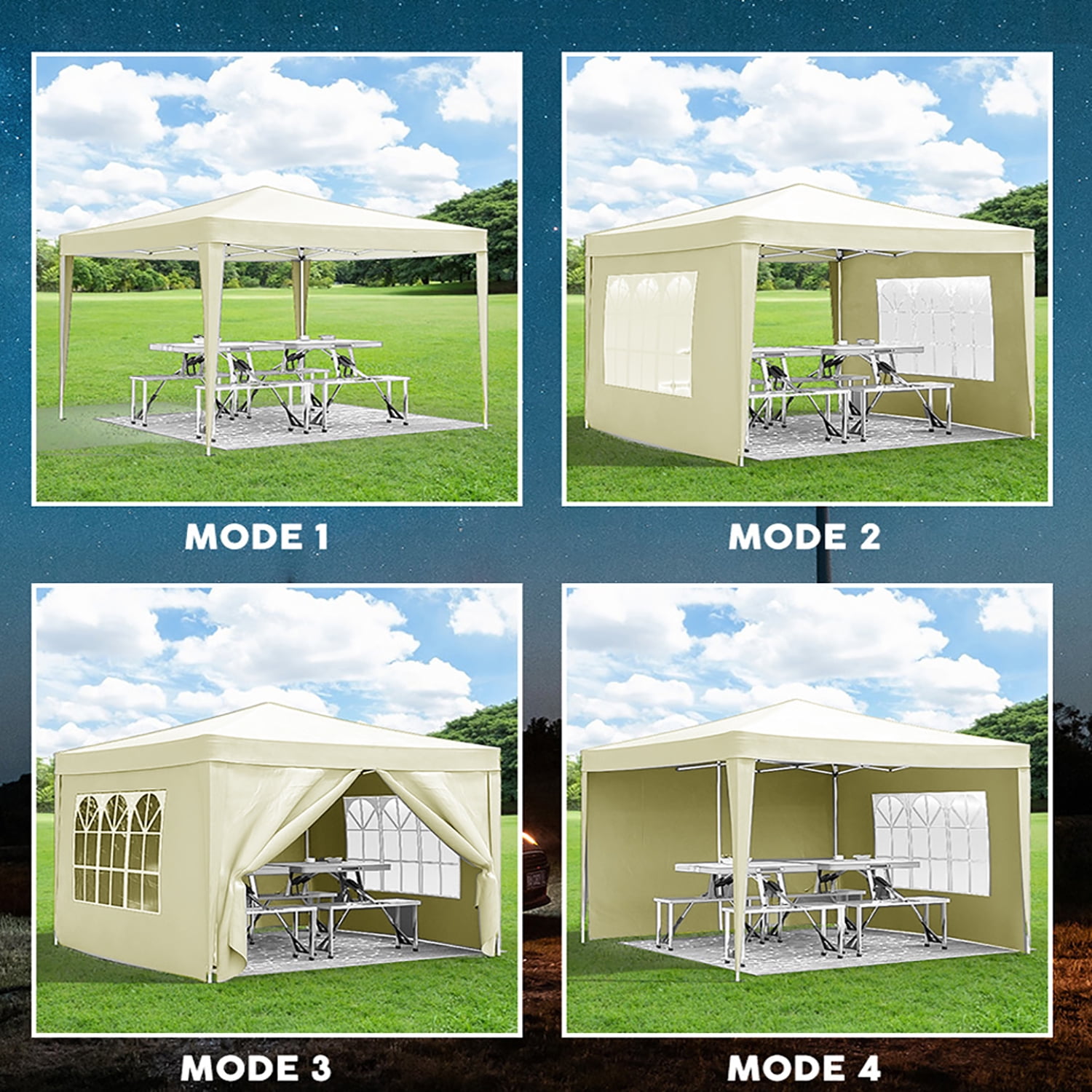 Aimee Lii 120"x120" Pop Up Tent, Backyard Canopy Gazebo with Sidewalls, Outdoor Patio Awnings for Party Camping BBQ Events, Beige